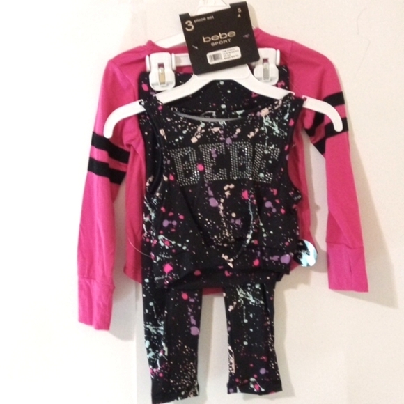 BEBE SPORT FUCHSIA BLACK PANTS GRAPHIC TEE TANK TOP JOGGER SET GIRLS SIZE 4 NWT - Picture 4 of 8